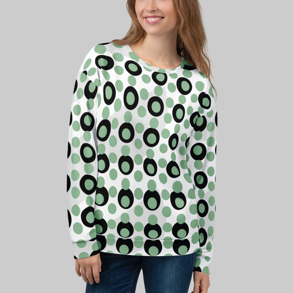 Women's All-Over Print Recycled Unisex Sweatshirt Circles and Polka Dots Dark Sea Green
