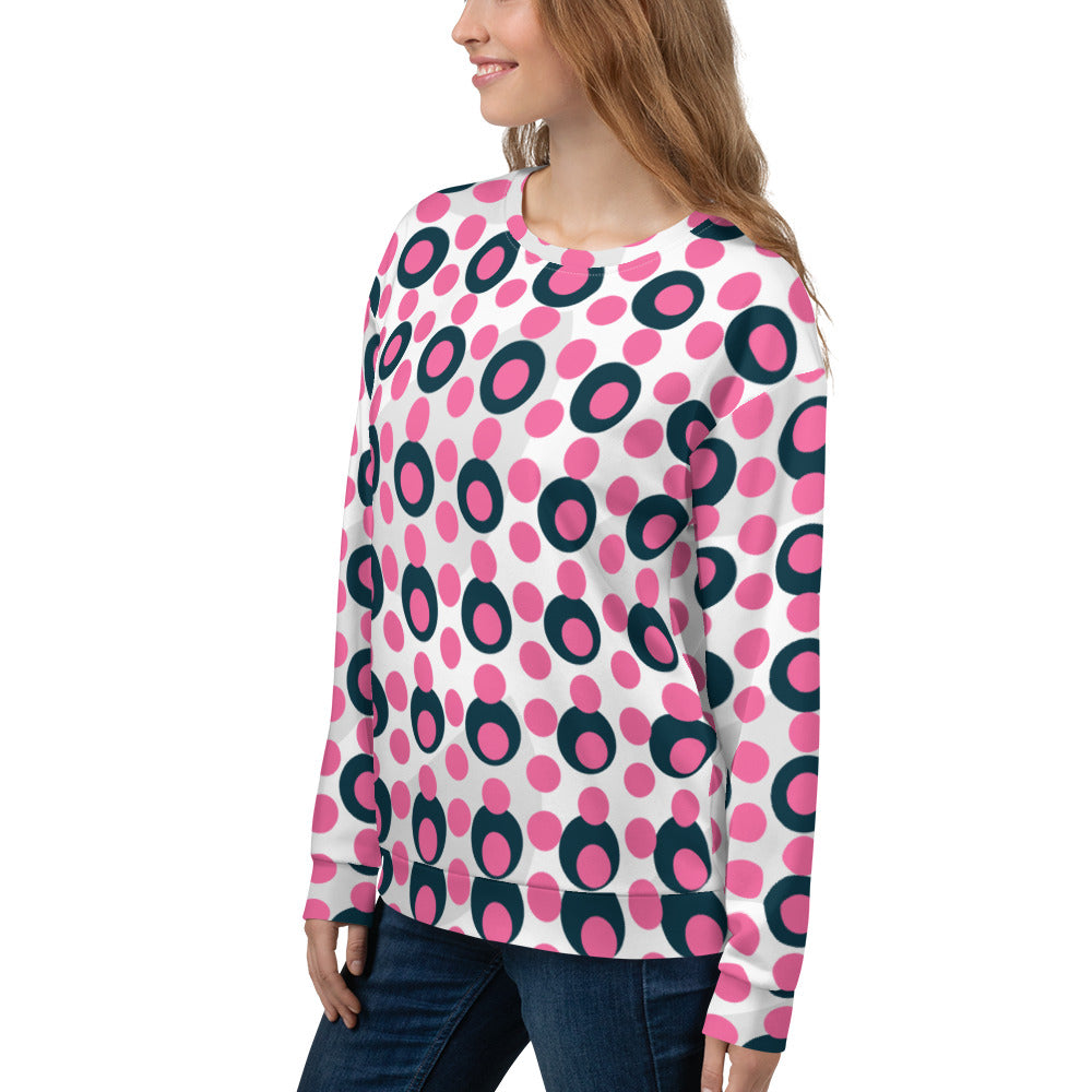 Women's All-Over Print Recycled Unisex Sweatshirt Circles and Polka Dots Brilliant Rose Pink