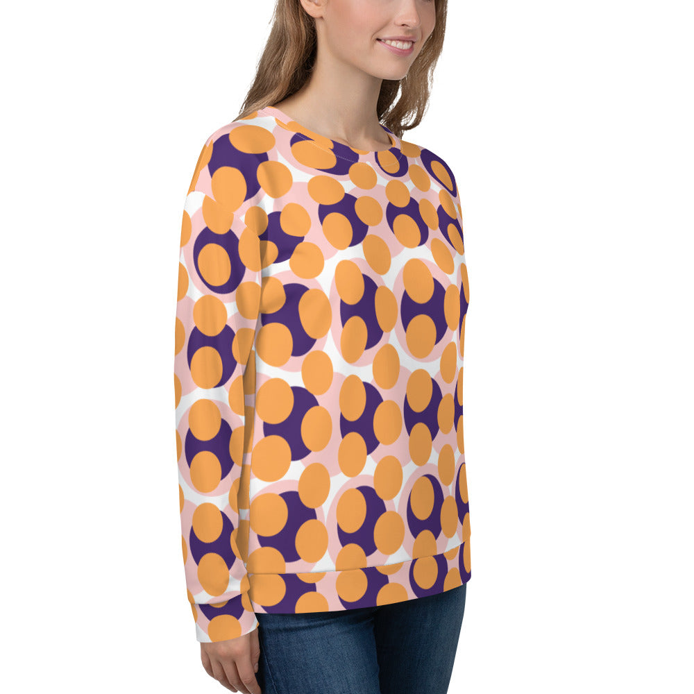 Women's All-Over Print Recycled Unisex Sweatshirt Abstract Circles Texas Rose Orange