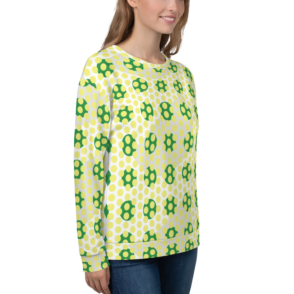Women's All-Over Print Recycled Unisex Sweatshirt Circles Polka-dot Dolly Yellow