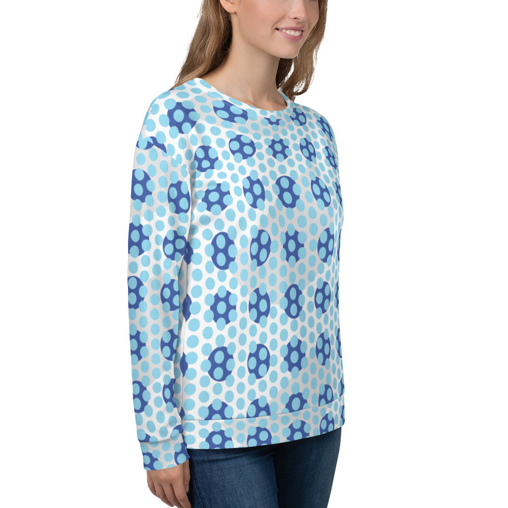 Women's All-Over Print Recycled Unisex Sweatshirt Circles Polka-dot Columbia Blue