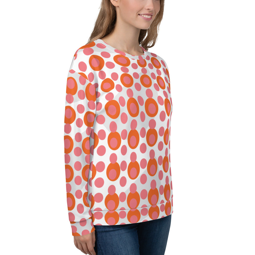 Women's All-Over Print Recycled Unisex Sweatshirt Circles and Polka Dots Froly Pink