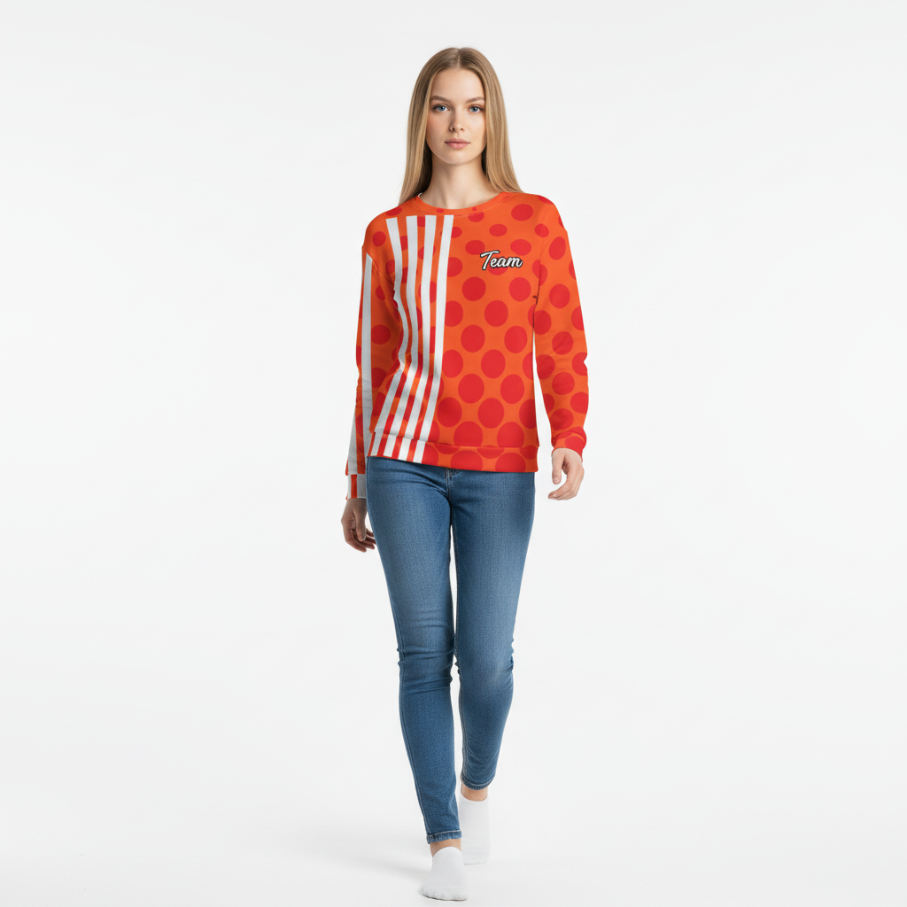 Women's All-Over Print Recycled Unisex Sweatshirt Athletic Pattern Stripes "Team" Outrageous Orange