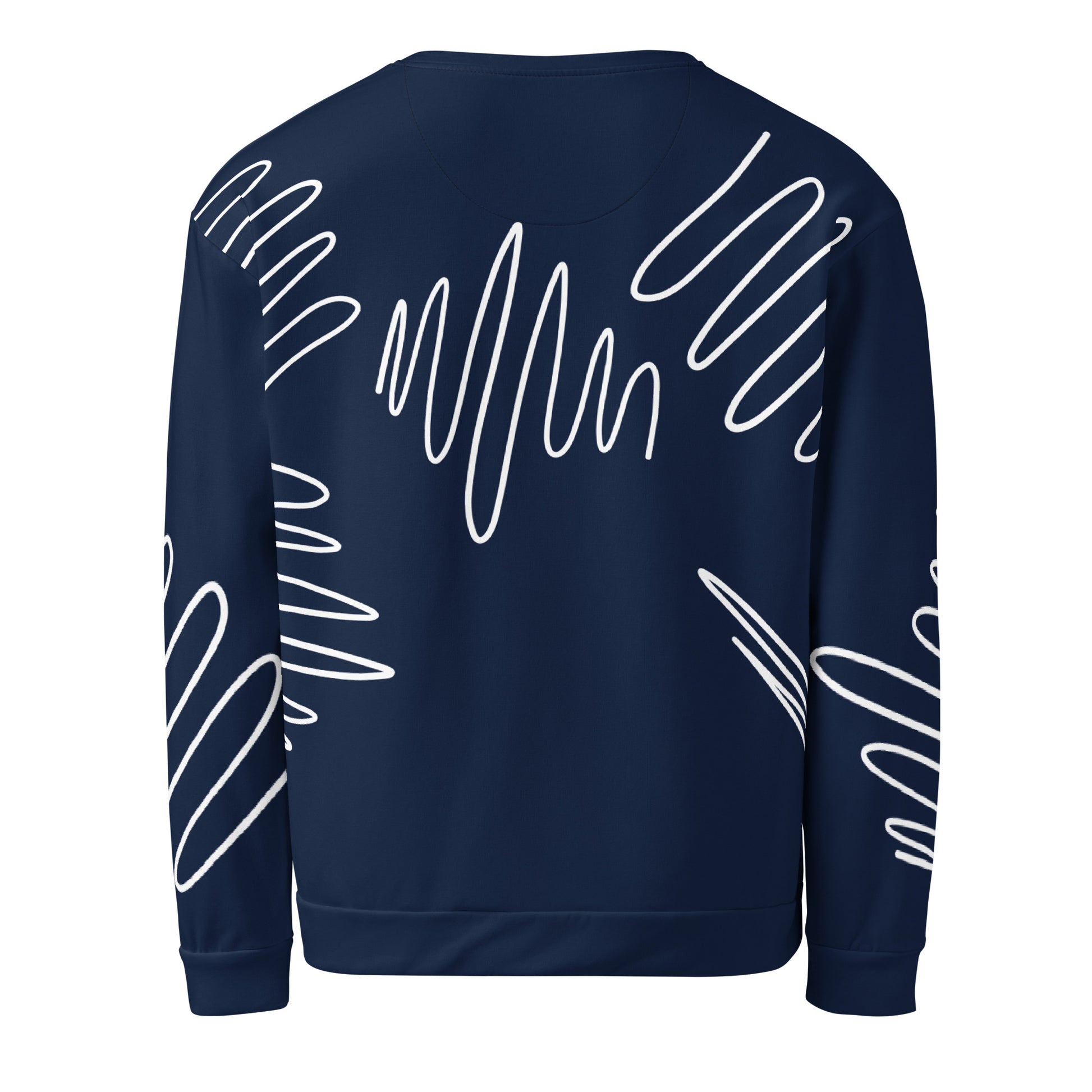 ProAll-over print recycled unisex sweatshirt with Athletic Stripes "Team" pattern in dark cerulean blue for women,  product flat, back view