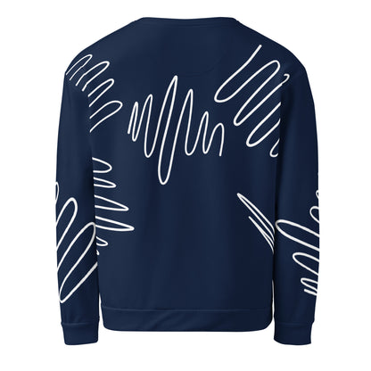 ProAll-over print recycled unisex sweatshirt with Athletic Stripes "Team" pattern in dark cerulean blue for women,  product flat, back view
