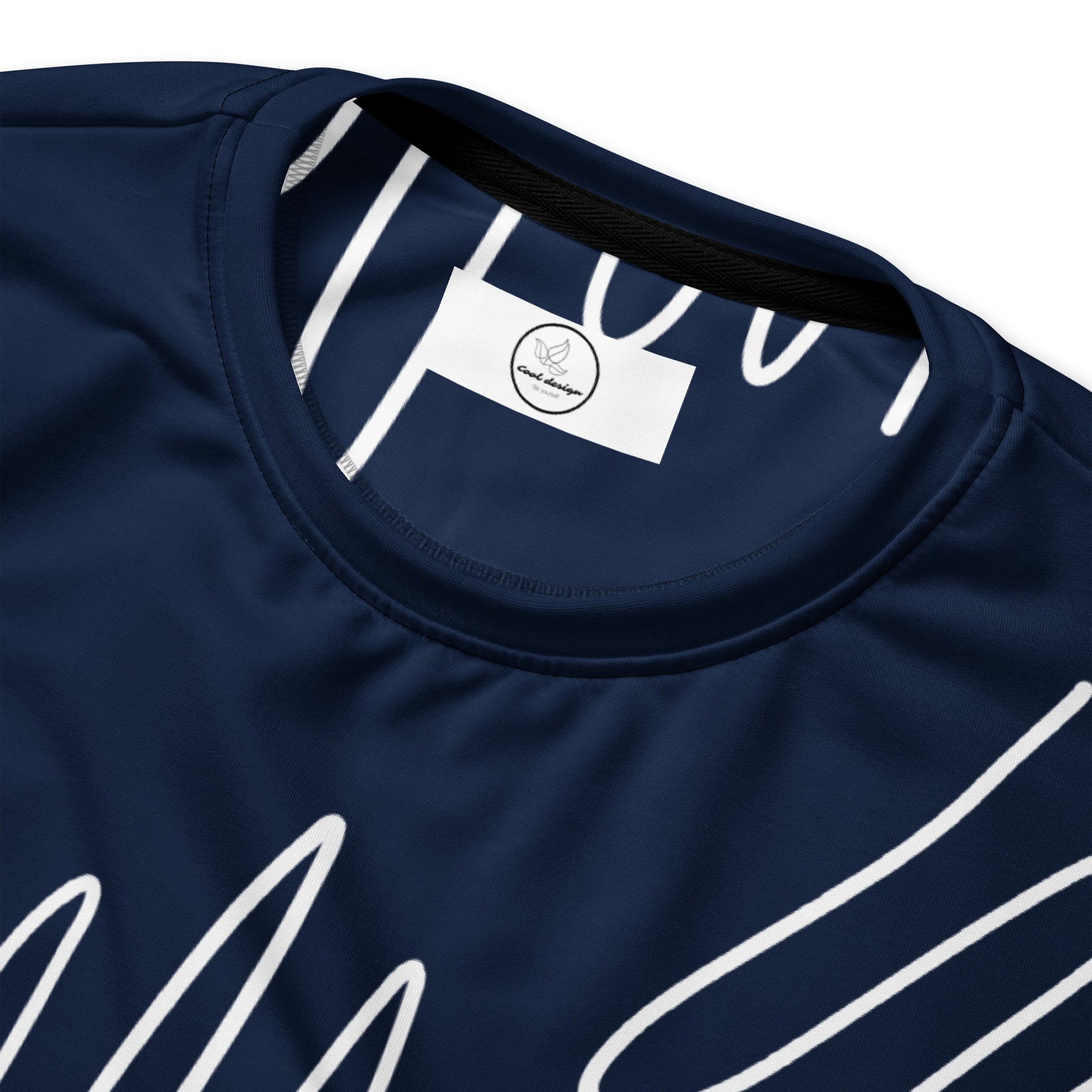 All-over print recycled unisex sweatshirt with Athletic Stripes "Team" pattern in dark cerulean blue for women, product details