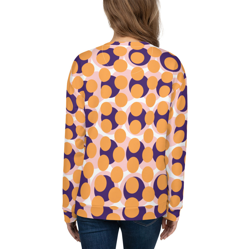 Women's All-Over Print Recycled Unisex Sweatshirt Abstract Circles Texas Rose Orange