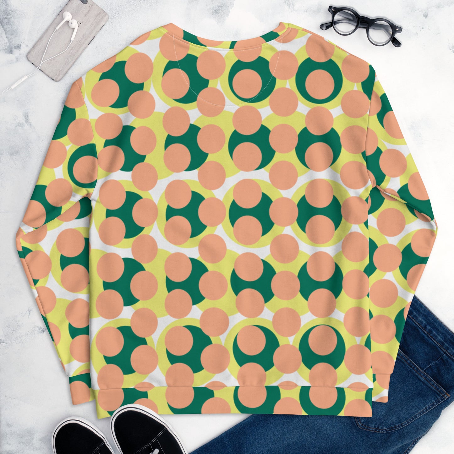 Women's All-Over Print Recycled Unisex Sweatshirt Abstract Circles Mandy Pink
