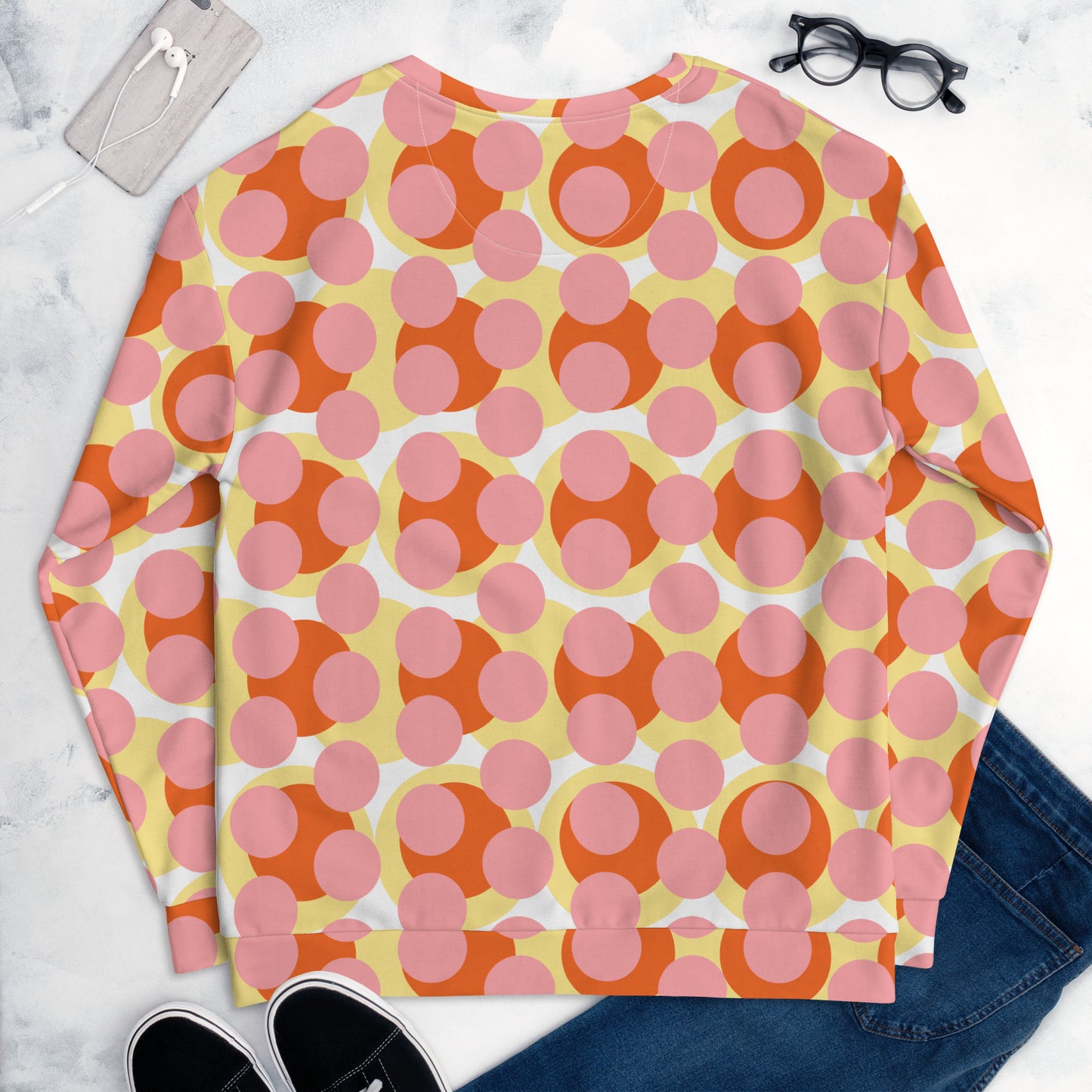 Women's All-Over Print Recycled Unisex Sweatshirt Abstract Circles Wewak Pink
