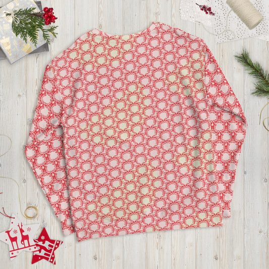 Women's All-Over Print Recycled Unisex Sweatshirt Laurel Leaves Crown Alizarin V Neck Design