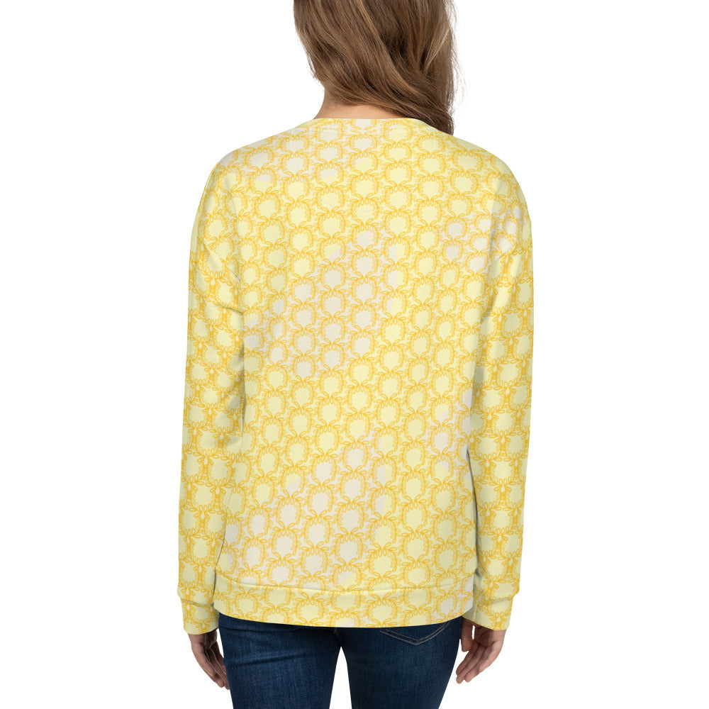 Women's All-Over Print Recycled Unisex Sweatshirt Laurel Leaves Crown Yellow V Neck Design