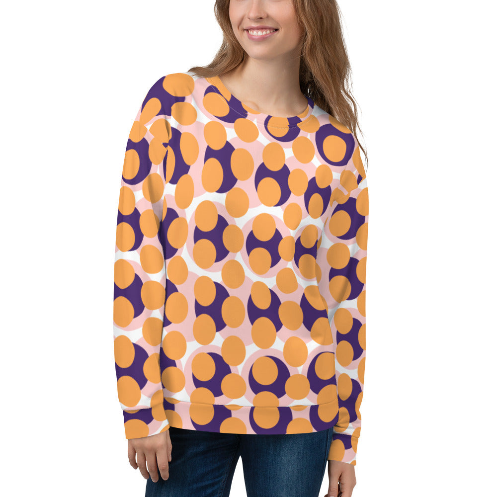 Women's All-Over Print Recycled Unisex Sweatshirt Abstract Circles Texas Rose Orange