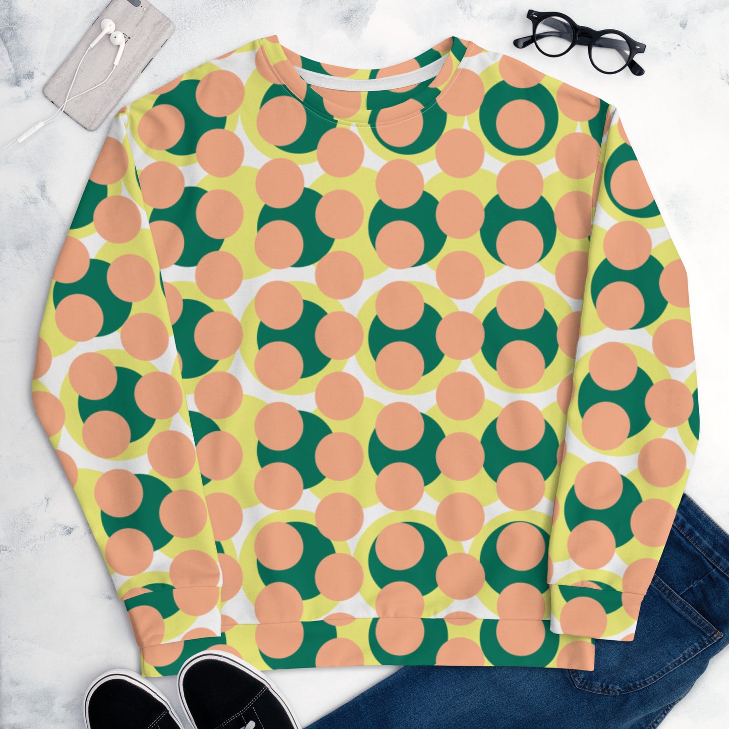 Women's All-Over Print Recycled Unisex Sweatshirt Abstract Circles Mandy Pink