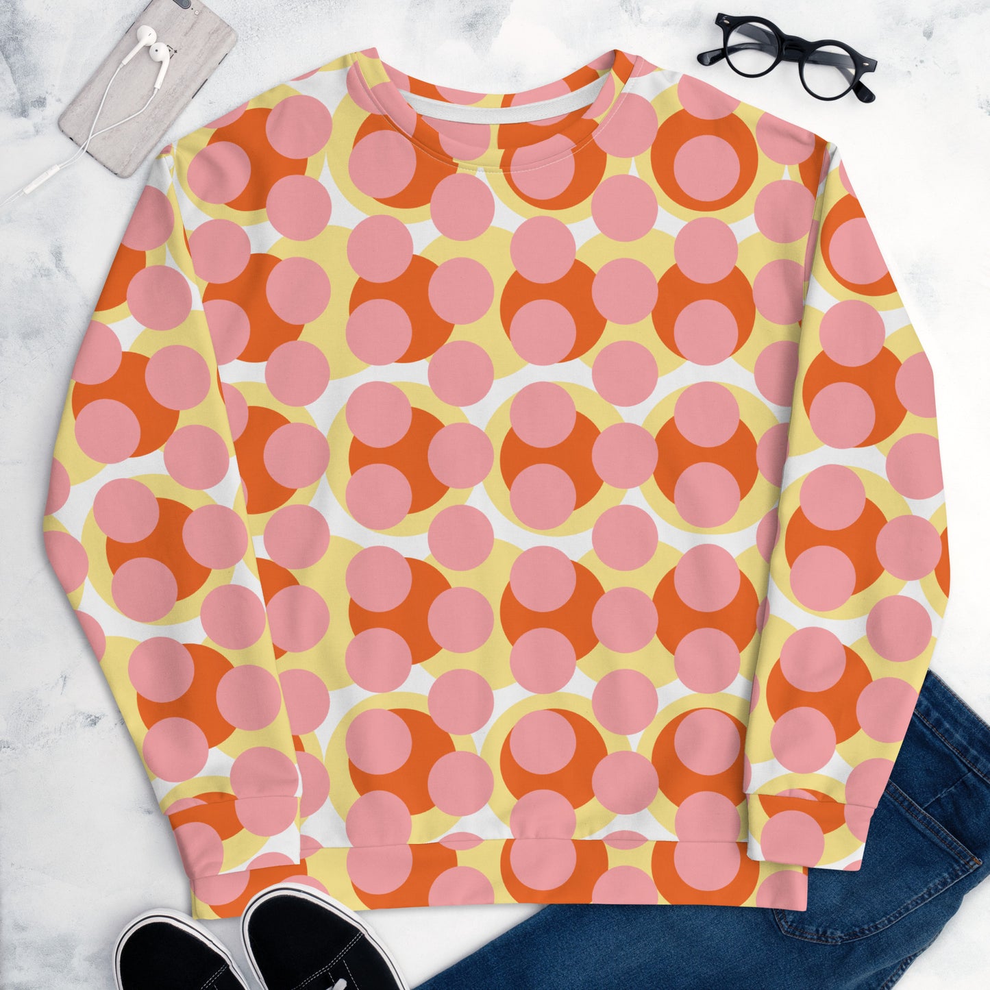 Women's All-Over Print Recycled Unisex Sweatshirt Abstract Circles Wewak Pink