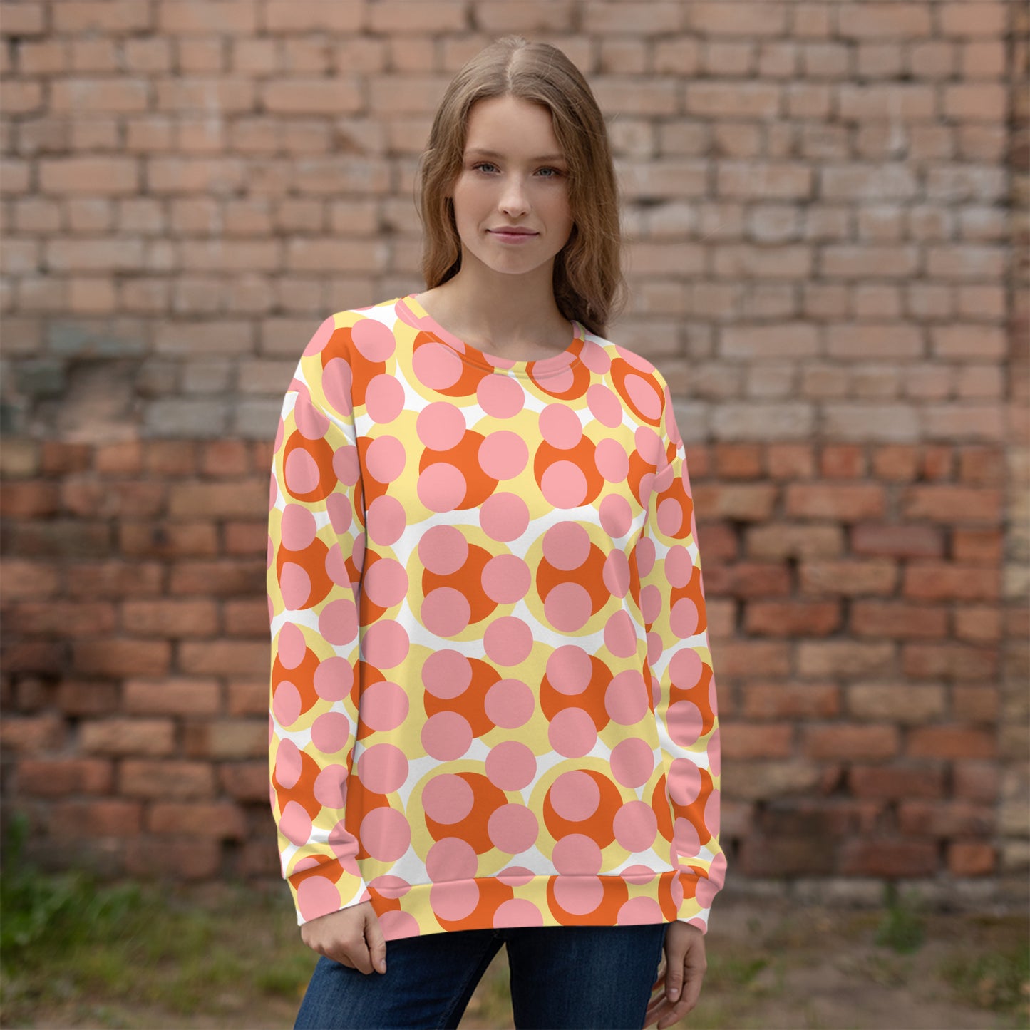 Women's All-Over Print Recycled Unisex Sweatshirt Abstract Circles Wewak Pink