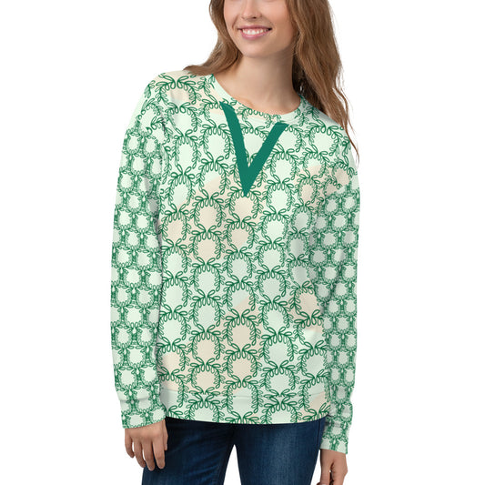 Women's All-Over Print Recycled Unisex Sweatshirt Laurel Leaves Crown Jewel V Neck Design