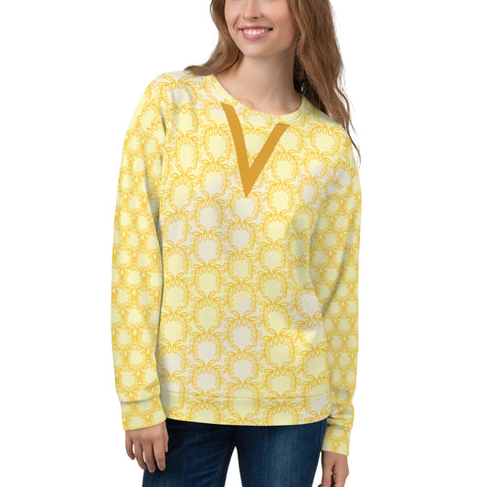 Women's All-Over Print Recycled Unisex Sweatshirt Laurel Leaves Crown Yellow V Neck Design