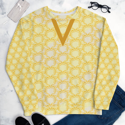 Women's All-Over Print Recycled Unisex Sweatshirt Laurel Leaves Crown Yellow V Neck Design