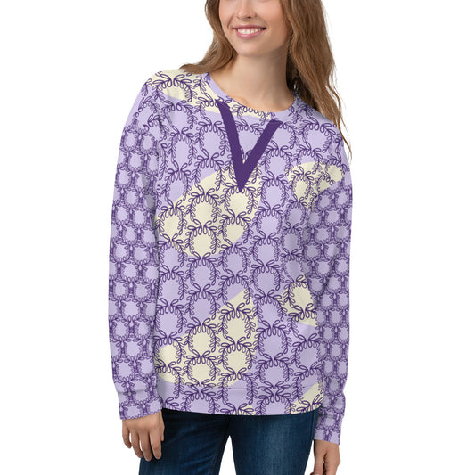 Women's All-Over Print Recycled Unisex Sweatshirt Laurel Leaves Crown Purple V Neck Design
