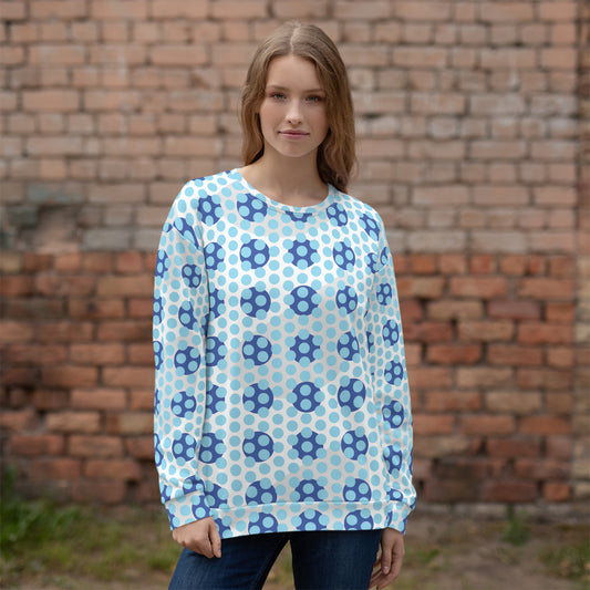 Women's All-Over Print Recycled Unisex Sweatshirt Circles Polka-dot Columbia Blue