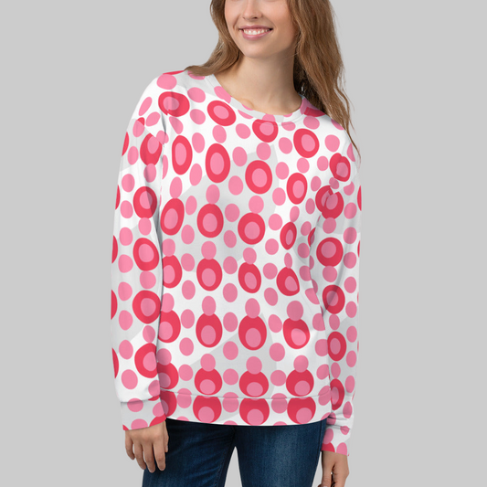 Women's All-Over Print Recycled Unisex Sweatshirt Circles and Polka Dots Tickle Me Pink