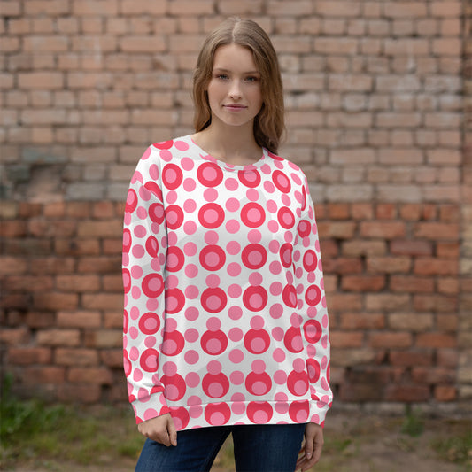 Women's All-Over Print Recycled Unisex Sweatshirt Circles and Polka Dots Tickle Me Pink