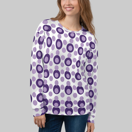 Women's All-Over Print Recycled Unisex Sweatshirt Circles and Polka Dots East Side Violet