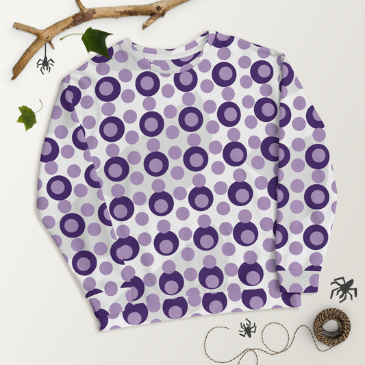 Women's All-Over Print Recycled Unisex Sweatshirt Circles and Polka Dots East Side Violet