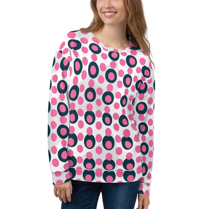 Women's All-Over Print Recycled Unisex Sweatshirt Circles and Polka Dots Brilliant Rose Pink