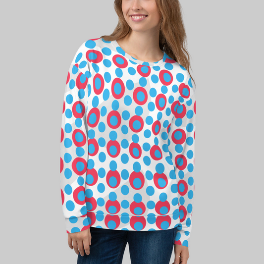 Women's All-Over Print Recycled Unisex Sweatshirt Circles and Polka Dots Deep Sky Blue
