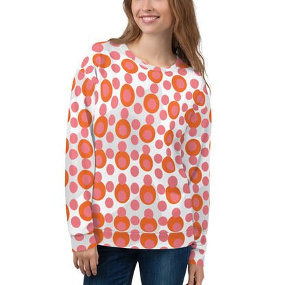 Women's All-Over Print Recycled Unisex Sweatshirt Circles and Polka Dots Froly Pink