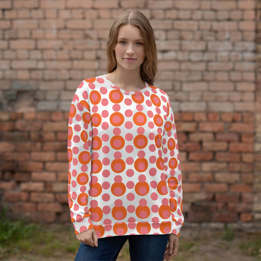 Women's All-Over Print Recycled Unisex Sweatshirt Circles and Polka Dots Froly Pink