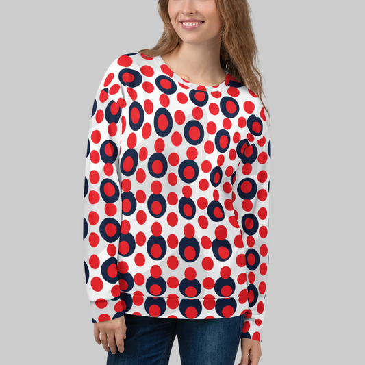 Women's All-Over Print Recycled Unisex Sweatshirt Circles and Polka Dots Red