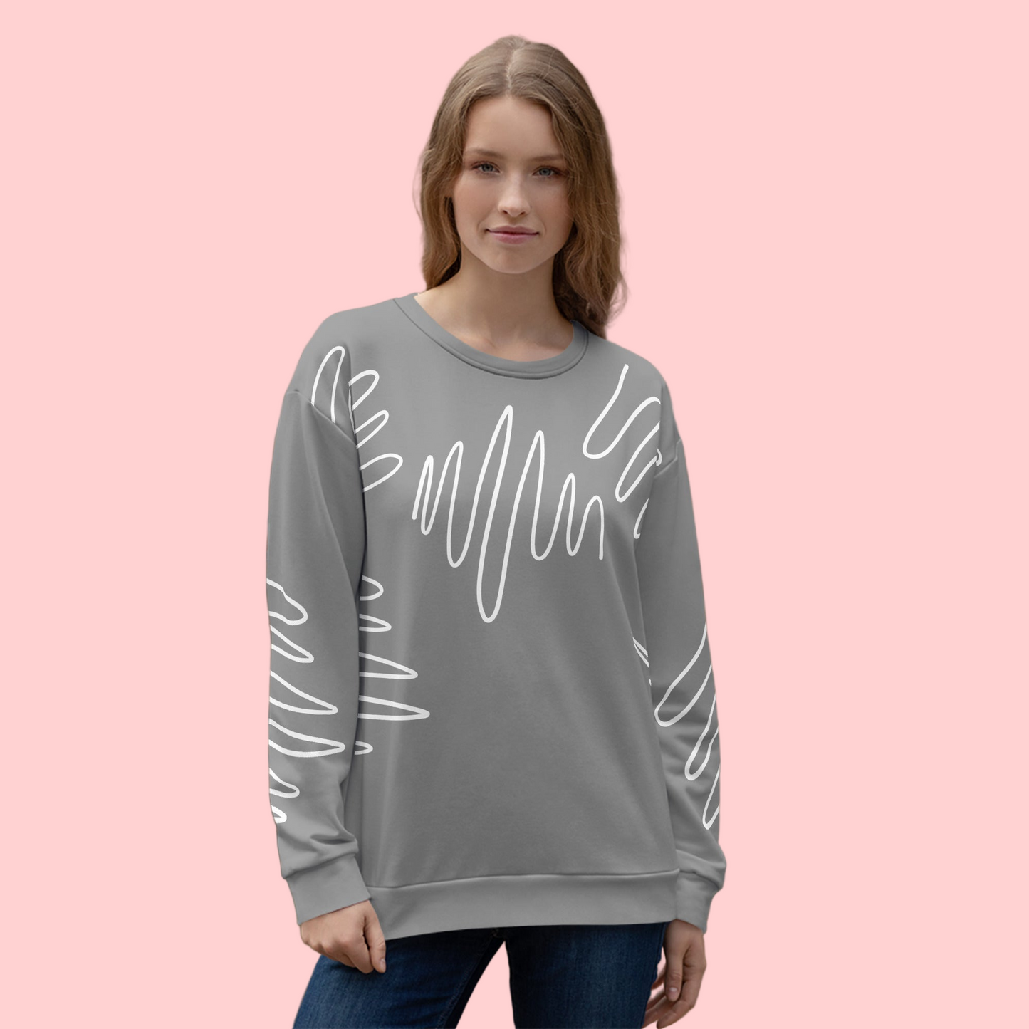 Women's All-Over Print Recycled Unisex Sweatshirt Athletic Pattern Free Lines Nobel Gray