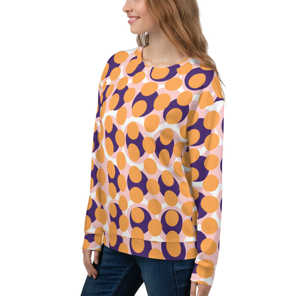 Women's All-Over Print Recycled Unisex Sweatshirt Abstract Circles Texas Rose Orange