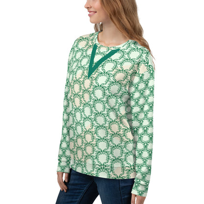 Women's All-Over Print Recycled Unisex Sweatshirt Laurel Leaves Crown Jewel V Neck Design