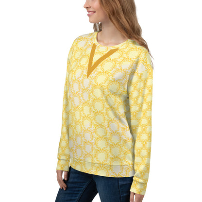 Women's All-Over Print Recycled Unisex Sweatshirt Laurel Leaves Crown Yellow V Neck Design