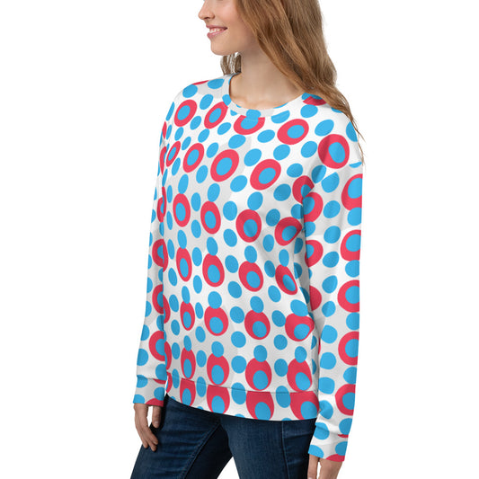 Women's All-Over Print Recycled Unisex Sweatshirt Circles and Polka Dots Deep Sky Blue