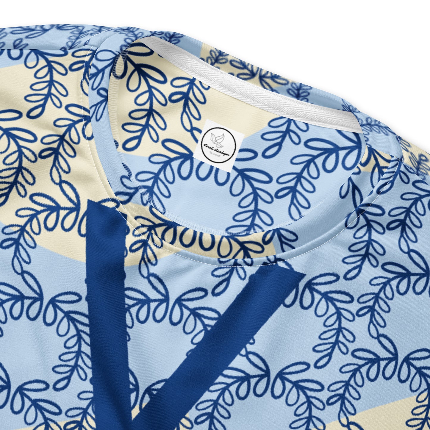 Women's All-Over Print Recycled Unisex Sweatshirt Laurel Leaves Crown and Dark Cerulean V Neck Design for Woman