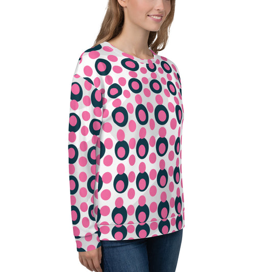 Women's All-Over Print Recycled Unisex Sweatshirt Circles and Polka Dots Brilliant Rose Pink
