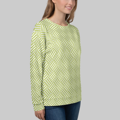Women's All-Over Print Recycled Unisex Sweatshirt Basketweave Grass Green Wild Willow