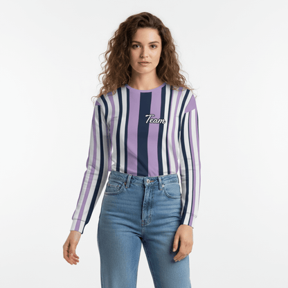 Women's All-Over Print Recycled Unisex Sweatshirt Athletic Pattern Stripes "Team" East Side Violet