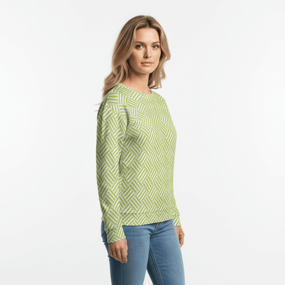 Women's All-Over Print Recycled Unisex Sweatshirt Basketweave Grass Green Wild Willow
